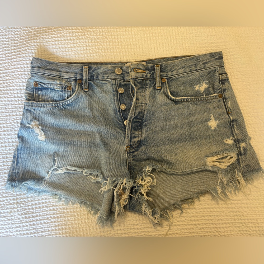 Agolde Light Blue Distressed Jean Shorts